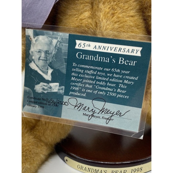 Mary Meyer Bear Grandma’s 1998 65th Anniversary 10” Limited Edition 1656/2500 - Picture 4 of 9